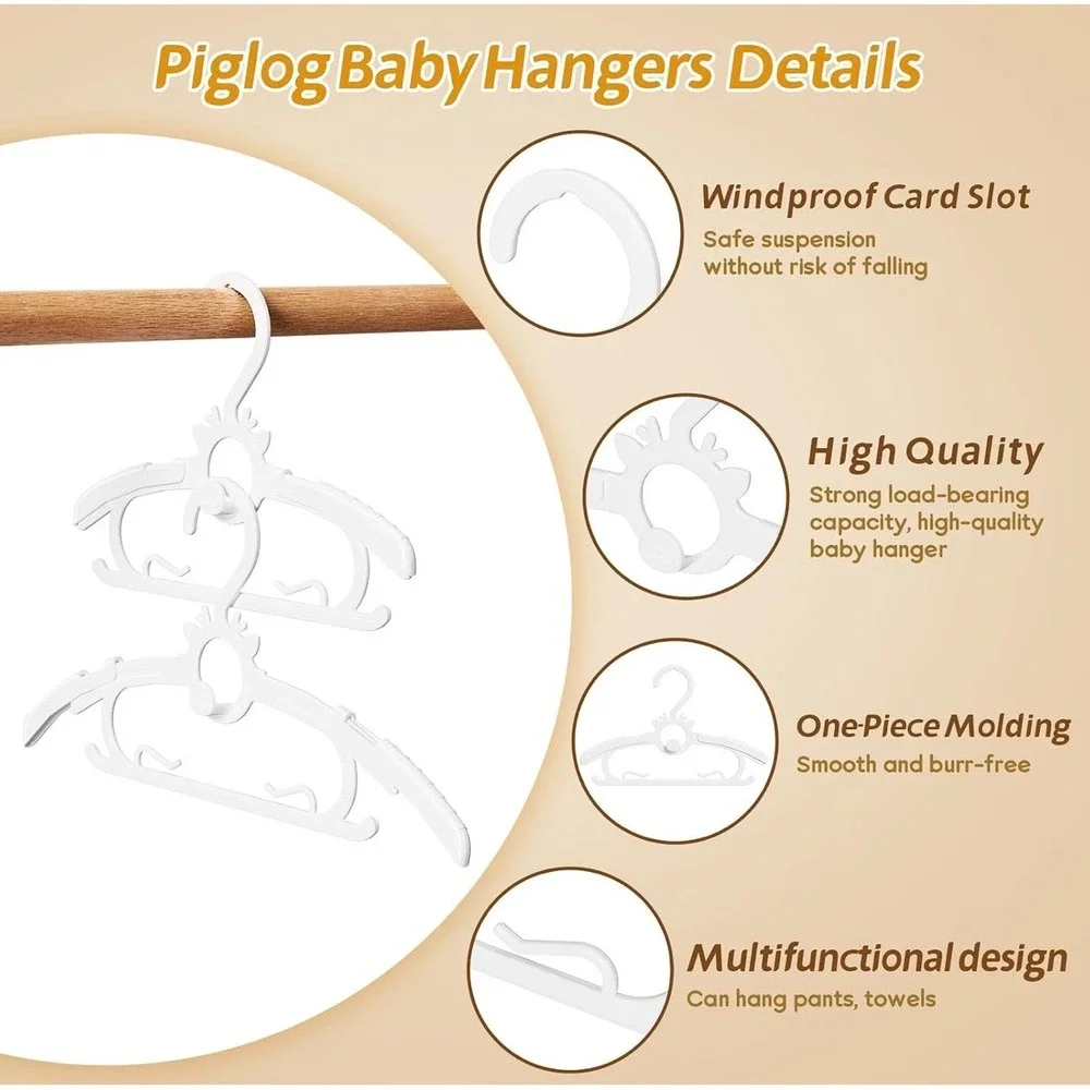 Piglog 80Pack White Adjustable Baby Hangers Plastic Toddler Kids Clothes Hangers